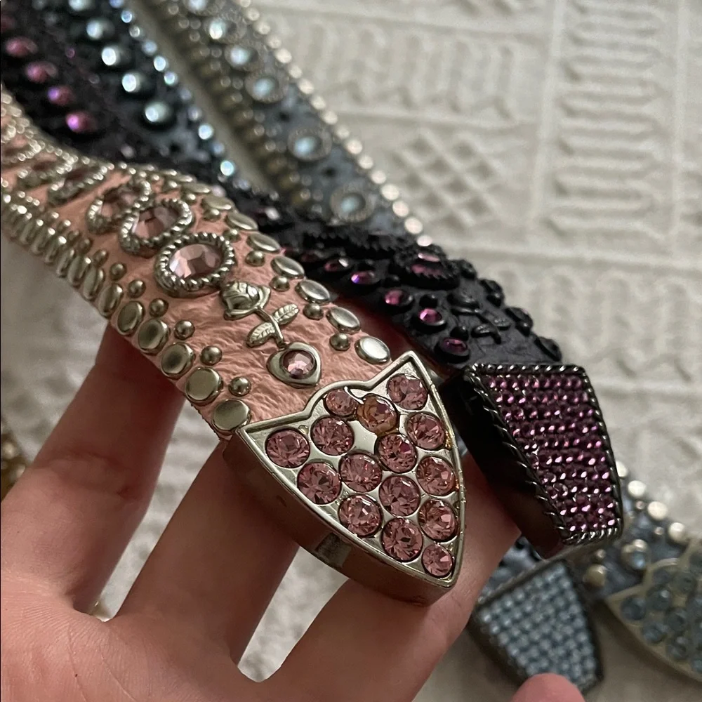 2 Kippy's Pink and Black Studded Belts Real genuine leather size 30 Small